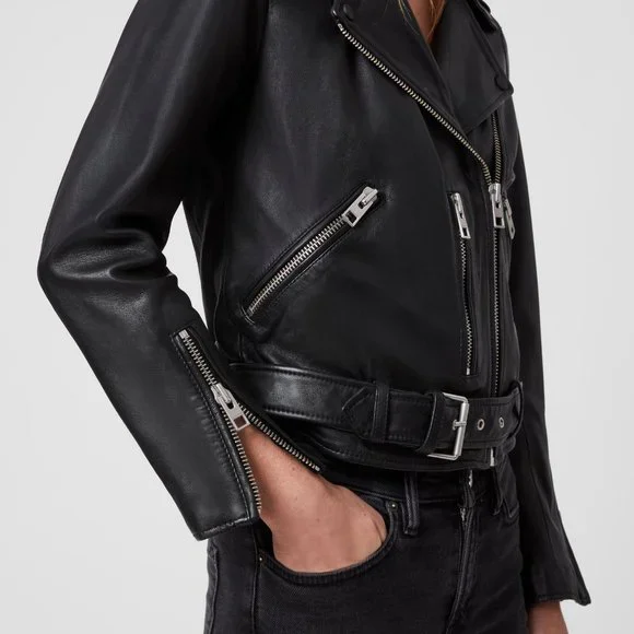 All Saints Balfern Black Leather Biker Jacket - Picture 10 of 11